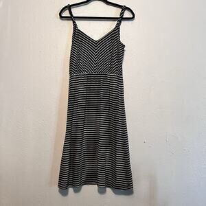 Loft Womens Striped Strappy Sleeveless V Neck Stretch Lined‎ Midi Dress Size M